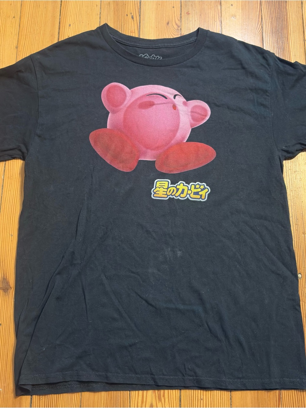 Nintendo Black Short-Sleeve Tee with Pink Kirby Graphic